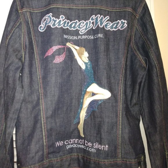 ❤️PRIVACY WEAR Jeweled Pink Ribbon Breast Cancer Awareness Denim Jacket Size XXL - Picture 3 of 12